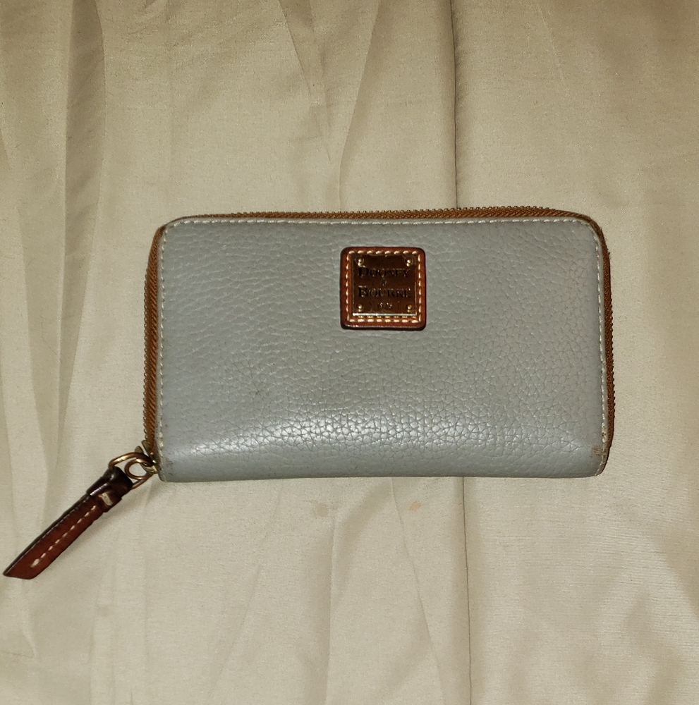 Dooney and Bourke Pebble Grain Zip Around Phone Wristlet Color "Smoke"